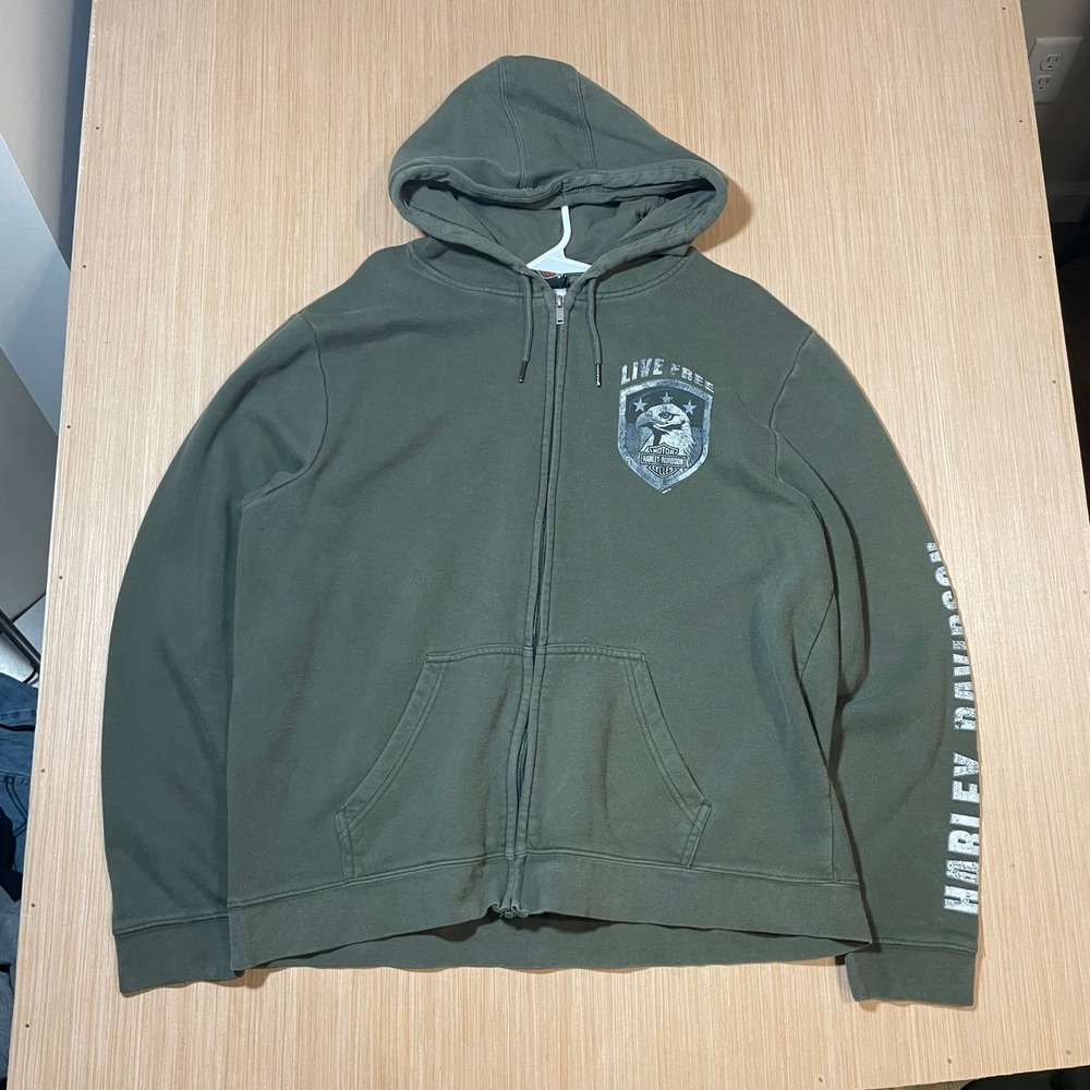 Harley Davidson Zip Hoodie Mens XL Olive Green Indianapolis Southside Eagle